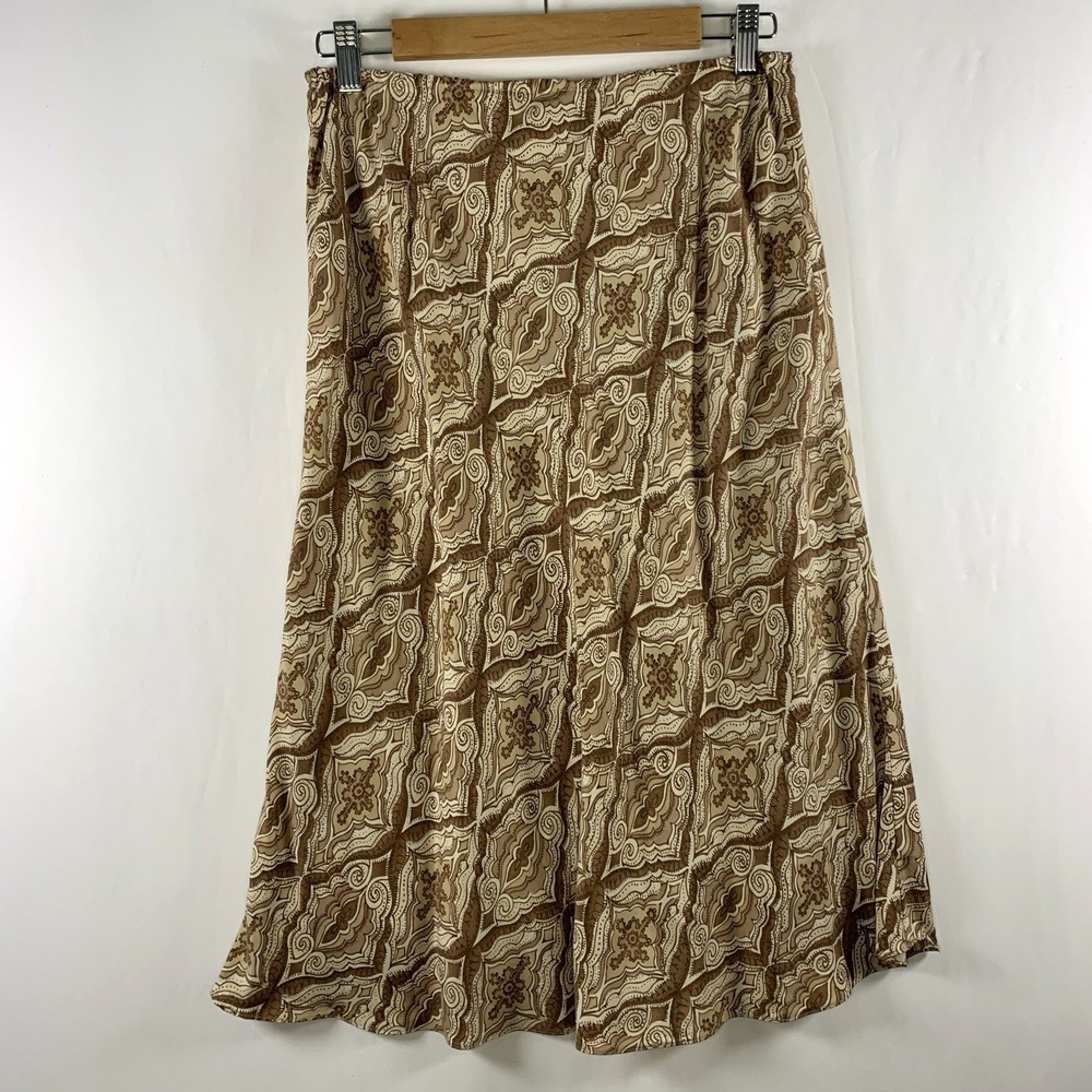 VTG 00s Women 100% Silk Y2K Fairy Grunge Midi Slip Skirt Sz M Earthy Forest Bias